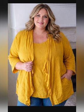 Bryn Walker Marigold 2pcs. 100% Linen Blouse & Waterfall Cardigan 3X
